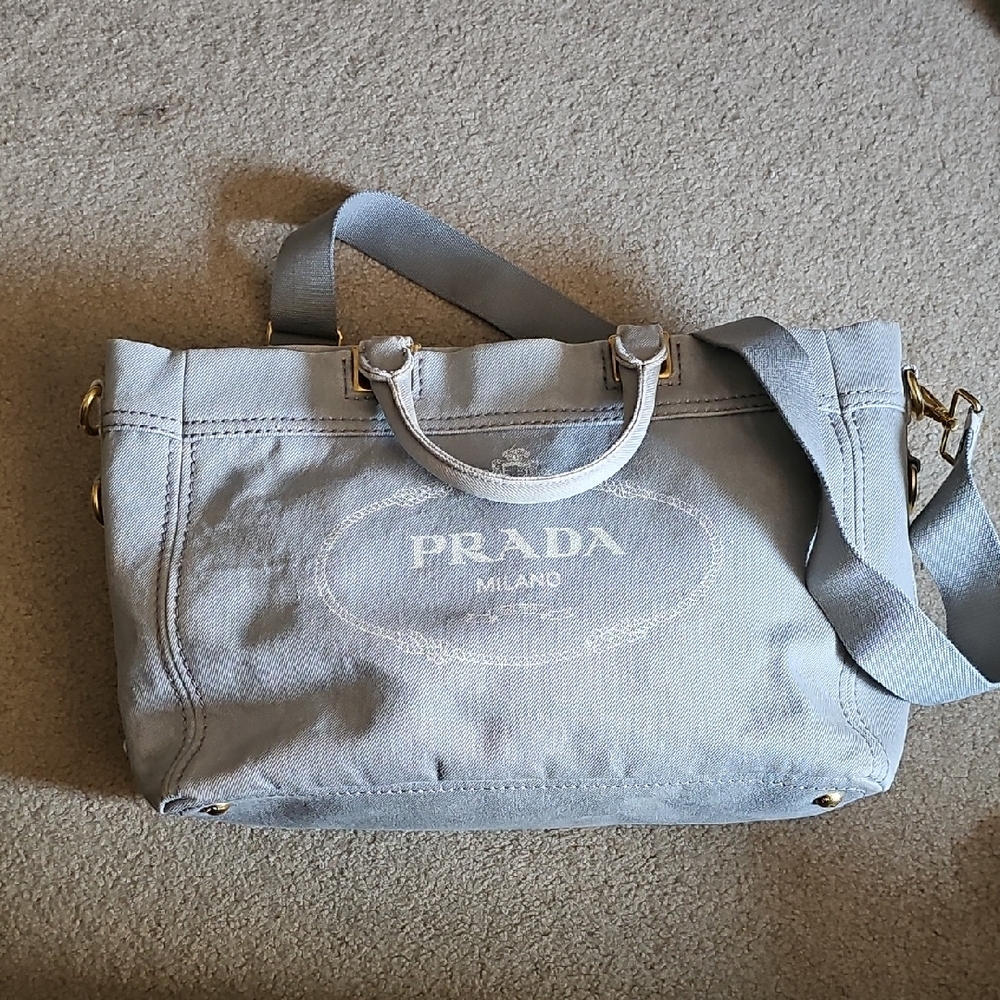 Prada Light Gray Canvas Shoulder Bag